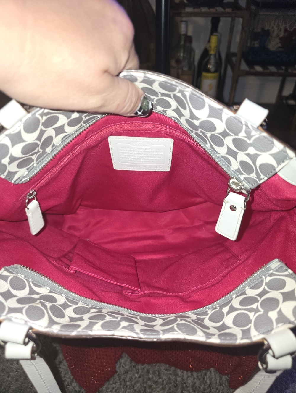 Coach Signature Tote in Gray, White & Pink - Picture 8 of 16
